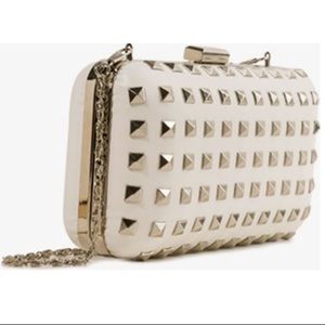 Forever 21 Clutch Structured White Leather Studded
